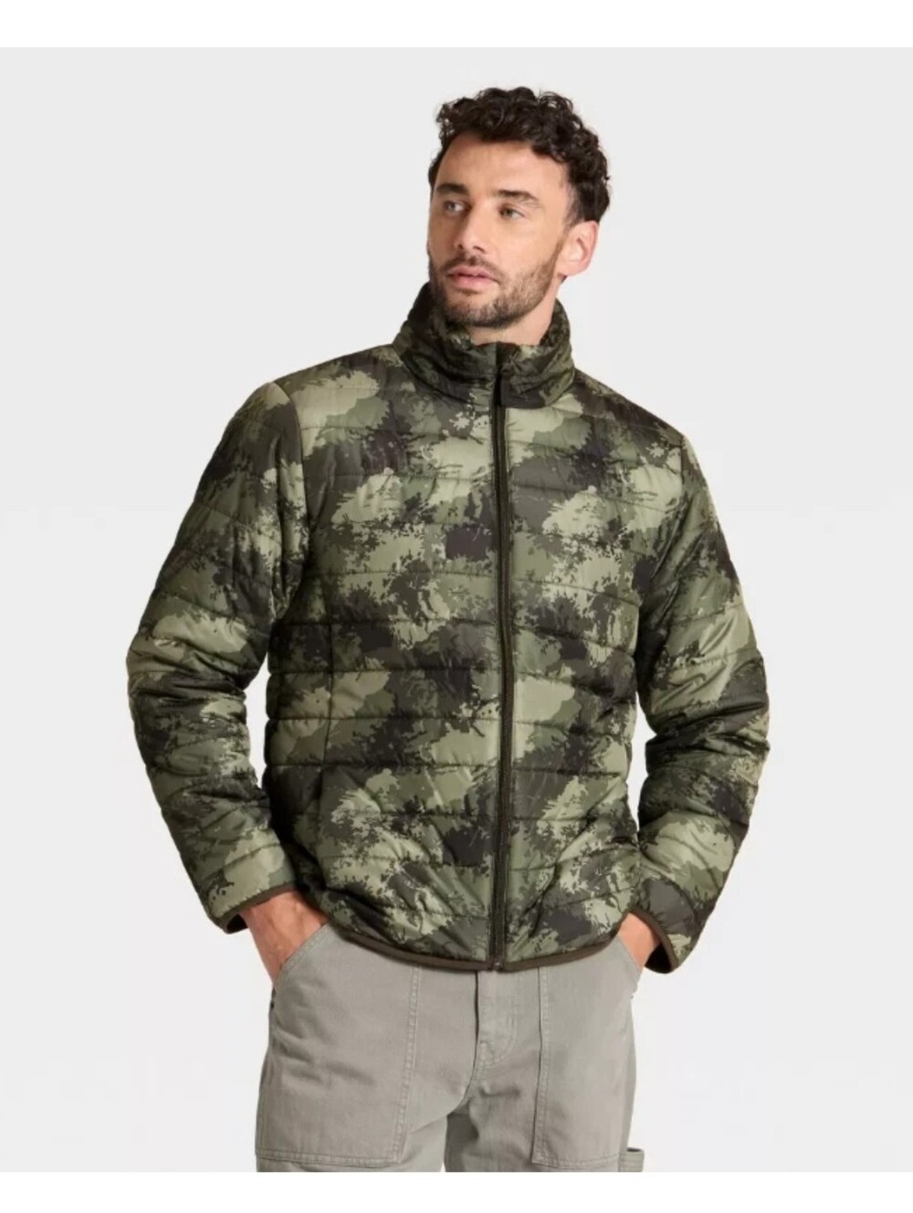 Goodfellow & Co Men's Lightweight Puffer Jacket Camo Green Size XL